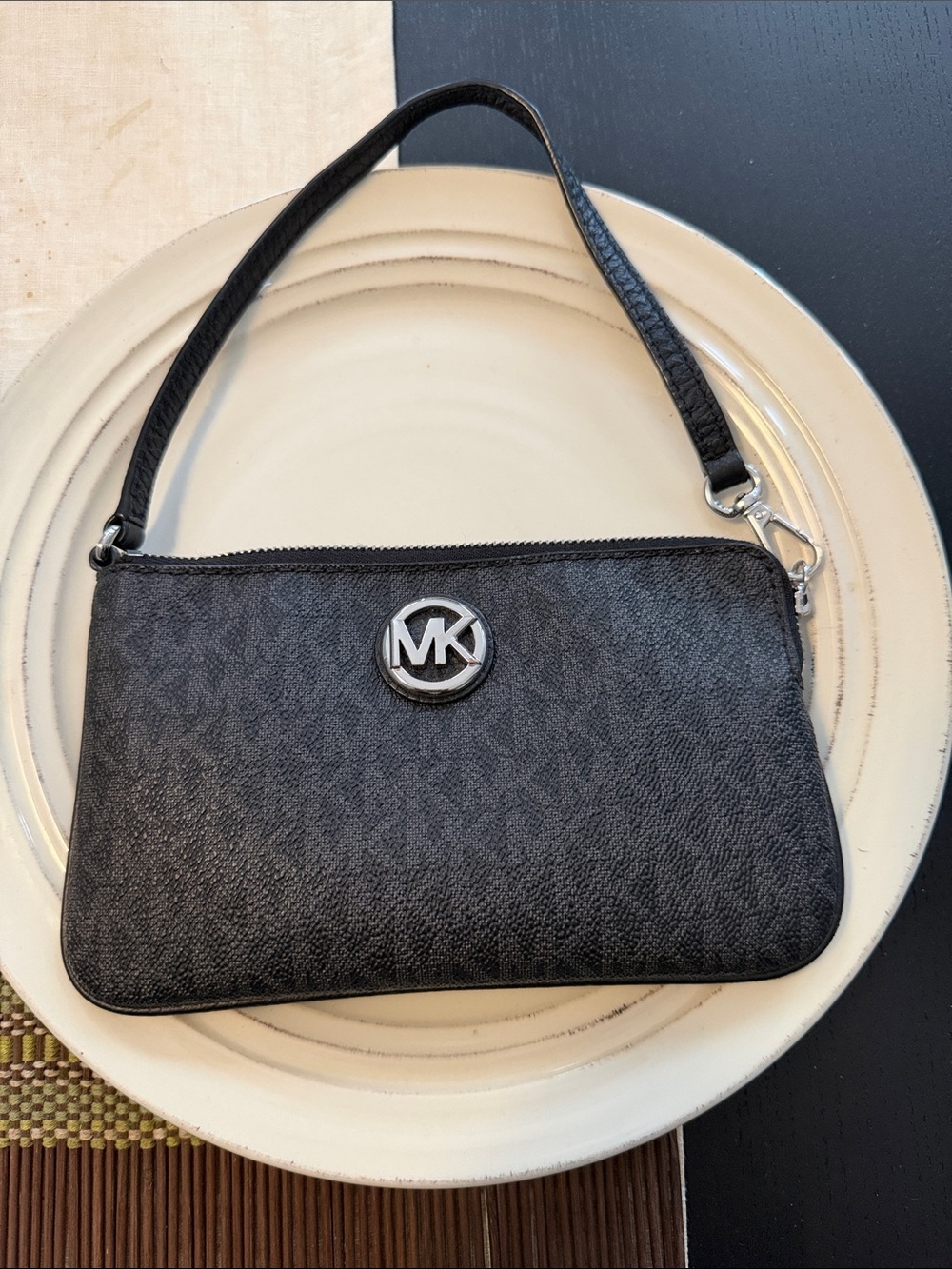 Michael Kors Black MK Logo Wristlet Clutch